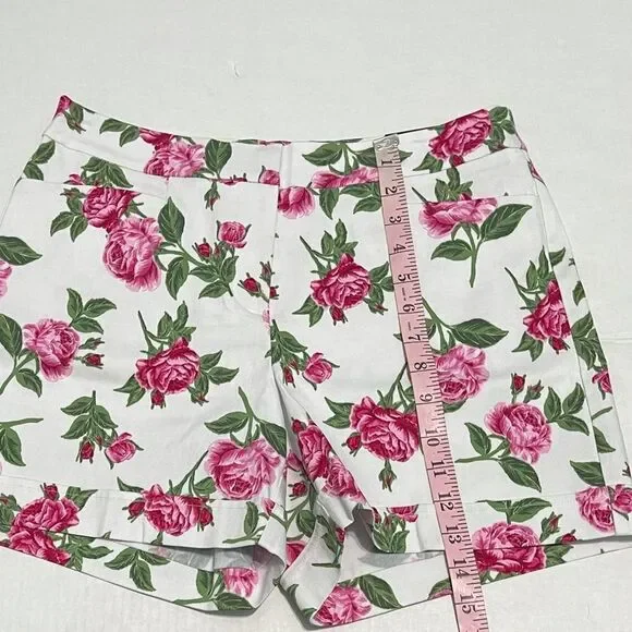 SOHO Apparel LTD Floral Print Shorts High Waisted White Pink Rose Size 8 - Picture 4 of 12